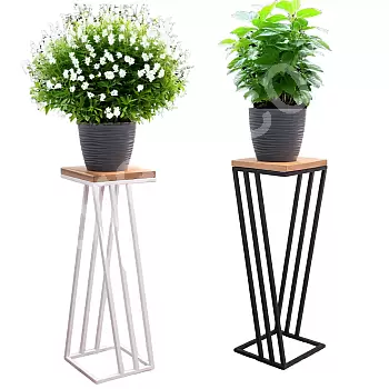 Suporte para plantas com aparência de triângulo rígido e superfície compacta de carvalho, preto ou branco, alturas disponíveis de 50 cm, 60 cm ou 70 cm