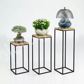 Quadratpflanzenstand a verschiddenen Héichten 50 cm, 60 cm oder 70 cm, wäiss oder schwaarz Säit Dësch mat Eichen Uewen