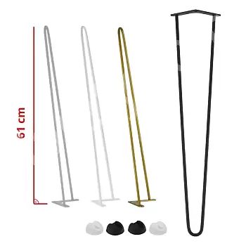 Dekorative metalbordben 2 stang design, sæt med 4 stk, diameter 10 mm, højde 61 cm, sort, hvid, grå eller gylden