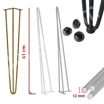 Gambe del tavolo composte da tre tondini di acciaio massiccio, diametro 12 mm, altezza 61, set di 4, colori nero, bianco, grigio o dorato