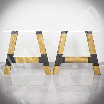 Design-Tischbeine aus massivem Eichenholz mit Metallelementen in Stahloptik, A-förmige Tischbeine, 71 x 80 x 8 cm, 2er-Set