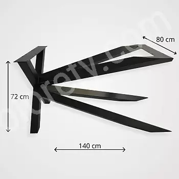 Asymmetric monolithic, artistic metal table frame in black color for large tabletops, height 72 cm, width 80 cm, length 140 cm