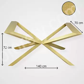 Zelta krāsas zirnekļa galda pamatne lieliem galdiem, roku darbs, izmēri 140x70 cm, augstums 72 cm, kājas profils 6x6 cm