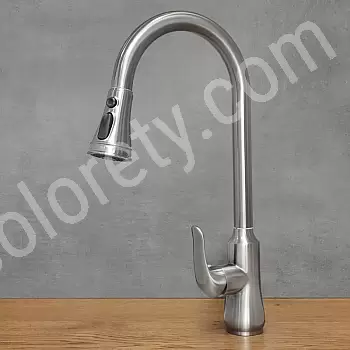 Nerezová kuchynská batéria s výsuvným výtokom, výška 46 cm, dĺžka výtoku 17,5 cm, farba oceľovo šedá