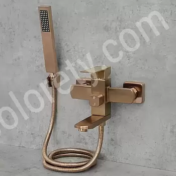Rubinetto per vasca da bagno a parete dal look moderno, altezza 15 cm, larghezza 20 cm, colore ottone oro rosa, finitura spazzolata