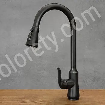 Torneira em aço inox com bica extraível em cor preta, altura 46 cm, comprimento da bica 17,5 cm