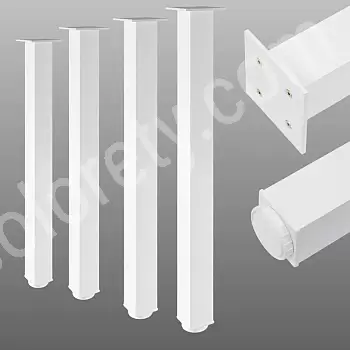Anodized aluminum table legs with square shape 60x60 mm, height 71 cm, 82 cm, 110 cm, set of 4 pcs, white color