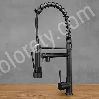 Torneira de cozinha moderna de latão para interior, na cor preta, com dois bicos giratórios, altura 54 cm, bica extraível com jato de água do chuveiro