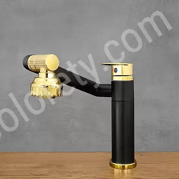 360 degree rotating kitchen tap made of stainless steel, height 20.5 cm, spout length 20 cm, color black and gold, polished, matte