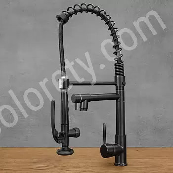 Teollisuustyylinen keittiöhana messingistä, 360 astetta kääntyvä juoksuputki, korkeus 52 cm, juoksuputken pituus 20 cm, väri musta, matta