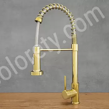 Faucet cistine stíl thionsclaíoch déanta as práis le gob rothlach 360 céim, airde 47 cm, fad spout 18 cm, ór antique, snasta