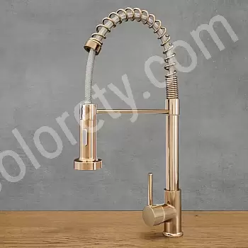 Industriële keukenkraan van messing met 360 graden draaibare uitloop, hoogte 47 cm, uitlooplengte 18 cm, roségoudkleur, gepolijst