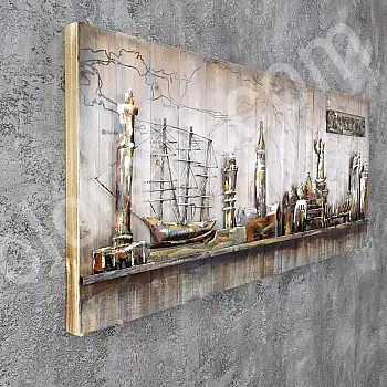 3D metallimaaling, seinadekoor, kai, sadam, mõõdud 60x150cm