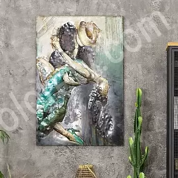 3D metallist seinakunst &amp;amp;quot;Paariarmastus tango kiretantsus&amp;amp;quot;, mõõdud 70x120cm