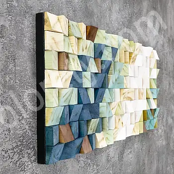 Art mural 3D en bois, mosaïque abstraite, dimensions 122 cm x 55 cm