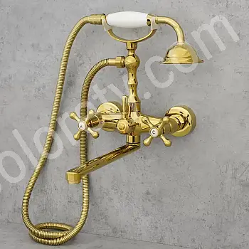 Badevandsarmatur af poleret messing, vægmonteret, højde 270 mm, tudlængde 245 mm