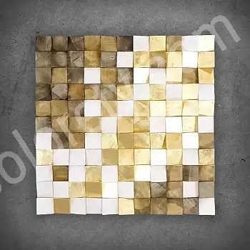 3D-kunstwerk, metaalschildering, houten mozaïek, 75x75 cm