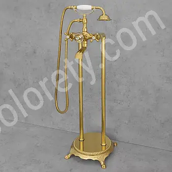 Fristående golvbadkarsblandare, guld, polerad, hög: 98cm
