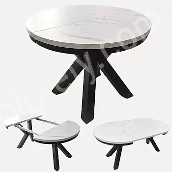 Tavolo da pranzo allungabile rotondo compatto, 3 misure in un unico tavolo, diametro 100 cm, lunghezza tavolo allungabile 138 cm e 176 cm, piano in laminato colori nero, bianco, rovere, marmo, cemento