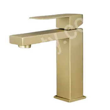 Baterie de chiuveta din inox in stil modern, inaltime 17,5 cm, proiectie 15,5 cm, lungime gura 11,5 cm, cu aerator, culoare galbena