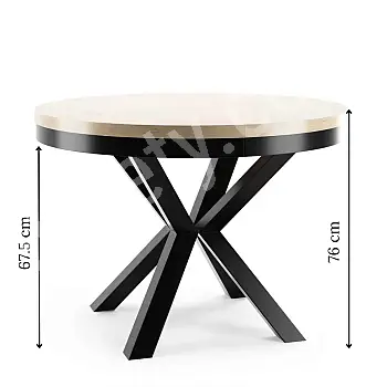 Okrogla raztegljiva jedilna miza, 3 velikosti v eni mizi, premer 120 cm, dolžina raztegnjene mize 158 cm in 196 cm, kovinske črne ali bele noge, barve laminata črna, bela, hrast, marmor, beton