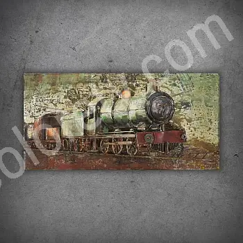Décoration murale en métal 3D &amp;amp;quot;Locomotive à vapeur rétro&amp;amp;quot;, hauteur 50 cm, largeur 100 cm, poids 7 kg