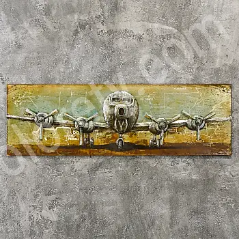 Maisiúchán balla miotail 3D, sean-eitleán lasta, 56x180cm
