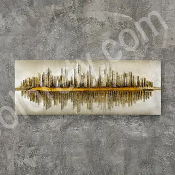 3D vægdekoration &amp;amp;quot;Reflections of urban elegance&amp;amp;quot;, lavet af træ, metal og plastik, 145x55cm