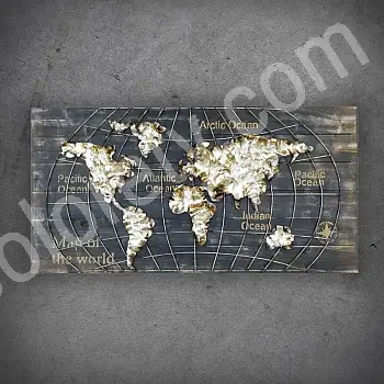Metalowa dekoracja ścienna 3D, mapa świata, 120x60cm
