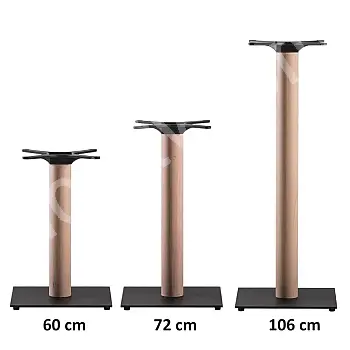 Pata central resistente, placa inferior de acero de forma cuadrada y columna de haya de madera en bruto, diferentes alturas para mesas de café, de comedor y de bar, peso 15 kg, para tableros de hasta 80x80 cm