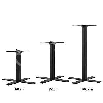 Gamba tavolo centrale in acciaio con piastra inferiore a croce per piani di grandi dimensioni fino a P110 cm, altezze 60 cm, 72 cm, 106 cm, in qualsiasi colore RAL