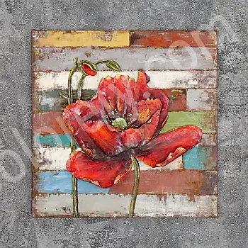 Decor 3D de perete metalic, floare de mac, 80x80cm