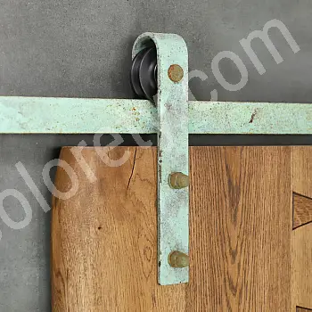 Sistema de trilhos para portas de correr estilo loft envelhecido com ferrugem verde para portas de uma folha até 130 kg, comprimento total 2 m