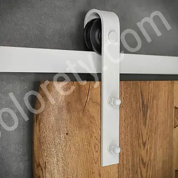 Klasické elegantné kovanie pre posuvné dvere z ocele v bielej farbe, pre jednokrídlové dvere do 130 kg, montáž na stenu, celková dĺžka 200 cm