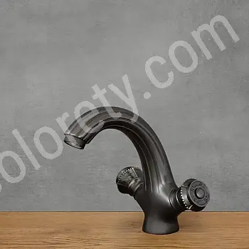 Robinet de lavabo de style industriel en laiton noir, d&amp;amp;#039;une hauteur de 16 cm et d&amp;amp;#039;une longueur de bec de 10 cm.