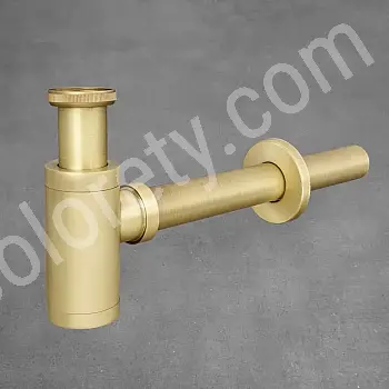 Decorative round bottle-type siphon, washbasin P-trap made of brass, in brushed antique brass colour