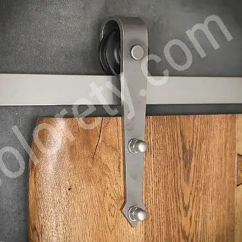 Steel sliding door system kit with rust traces, for wooden doors with weight up to 130 kg, total length 2 meters, fixed to the wall