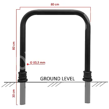 Galvanizli ve siyah boyalı bisiklet standı, retro tarzda 80x80 cm, dökme demir dekoratif unsurlarla, yer altı beton montajlı