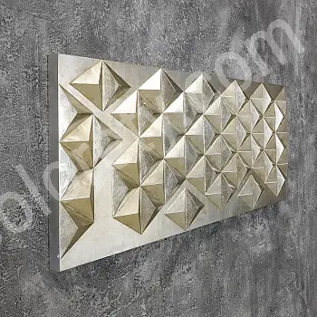 3D metal vægkunst &amp;amp;quot;geometriske figurer&amp;amp;quot;, i gyldne toner, mål 150x56 cm