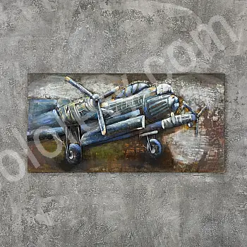 3D kovový nástěnný obraz, kovový obraz &amp;amp;quot;Staré letadlo s vrtulemi&amp;amp;quot;, rozměry 140x70 cm