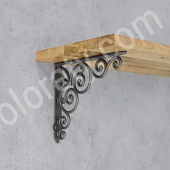 Robusto supporto per mensola in ghisa con elementi di design, profondità 30 cm, altezza 27 cm, set da 2 pezzi.