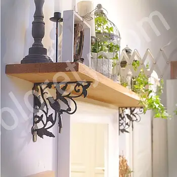 Decorative cast iron shelf holders with engraving, Birds, 19x18cm in a set of two pcs.