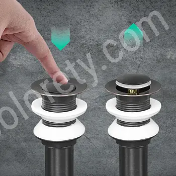 Pop-up izlietnes aizbāznis bez pārplūdes, izgatavots no misiņa, melnā krāsā, 19 cm