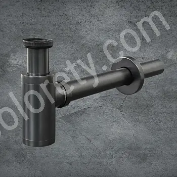 Decorative round bottle-type siphon, washbasin P-trap made of brass, in matt black colour