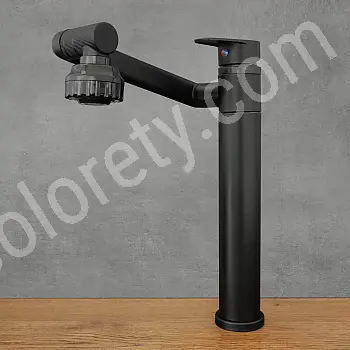 360 laipsnių besisukantis virtuvės čiaupas pagamintas iš nerūdijančio plieno, aukštis 30,5 cm, snapelio ilgis 20 cm, spalva juoda, matinė