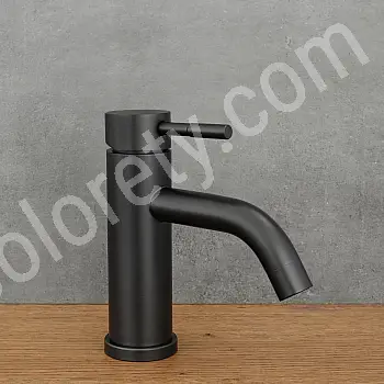 Niedriger Wasserhahn im Retro-Stil aus Edelstahl, Farbe schwarz, matt, Höhe 17 cm, Auslauflänge 9,5 cm