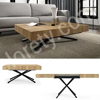 Adjustable height table 27-80 cm, adaptable extendable table 120-200 cm, solid oak wood top, space-saving modern furniture