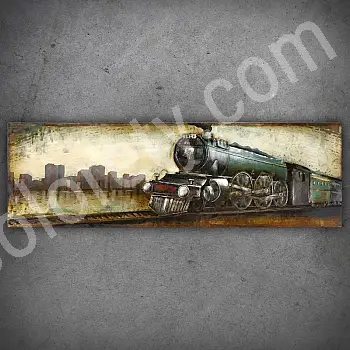 Tableau en métal 3D, décoration murale &amp;amp;quot;Train noir en marche&amp;amp;quot;, dimensions 150x50 cm