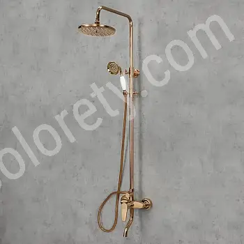 Duschsystem im Retro-Stil, Messing, antike Bronzefarbe, Keramik-Finish, Höhe 134,5 cm