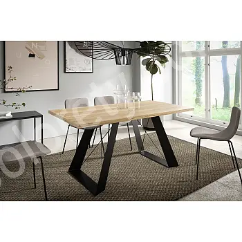 Customizable Extendable Dining Table – Modern Laminated Top, Black/White Powder-Coated Metal Legs, Expandable 140-240 cm, 6 Colors